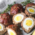 finished mini meatloaves scotch eggs recipe cut open to show egg