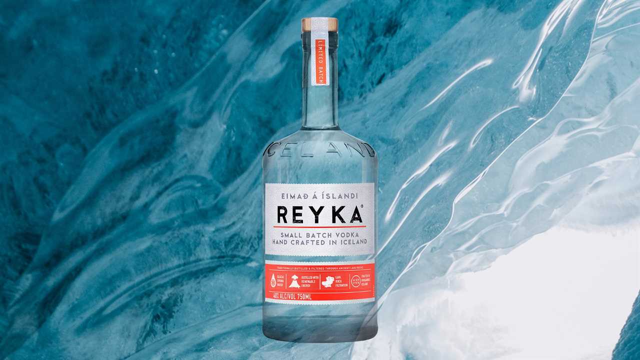 Reyka Vodka pictured in front of Icelandic ice cave