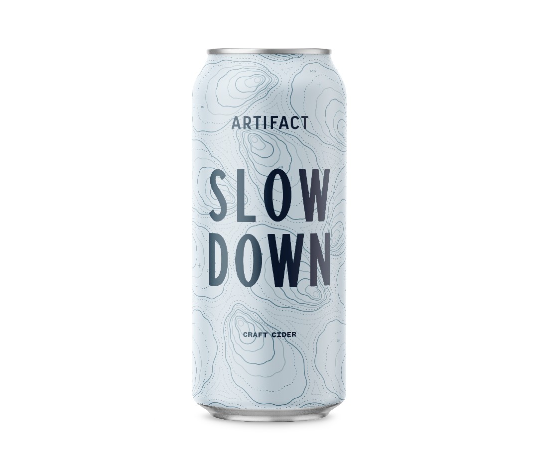 Tall can of Artifact Cider Project Slow Down cider