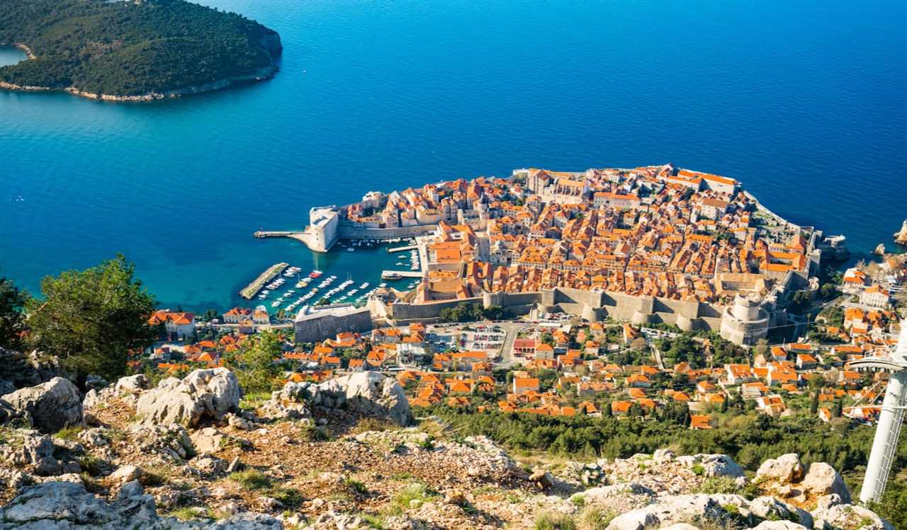 The bustling capital of Dubrovnik, Crotia as seen from the hills above