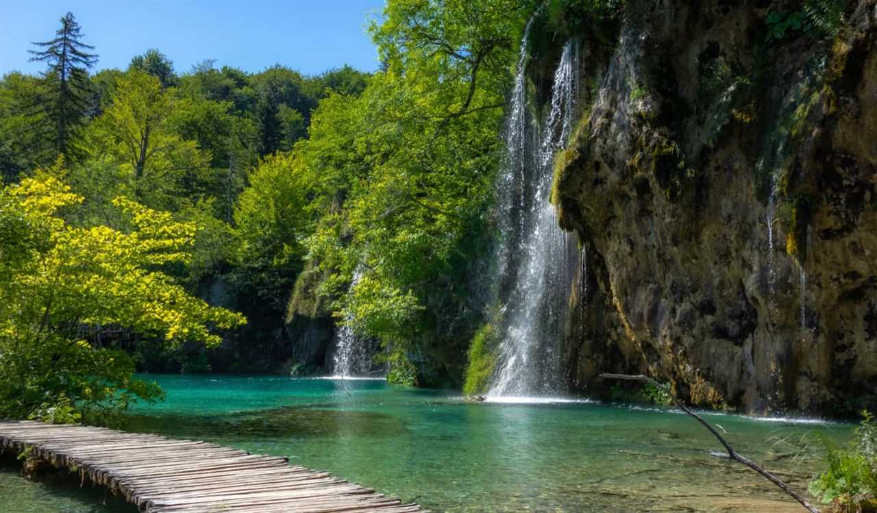 A beautiful boardwalk along the waters of Plitvice Park in Croatia