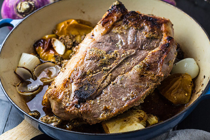 roasted pork for braising before liquid added