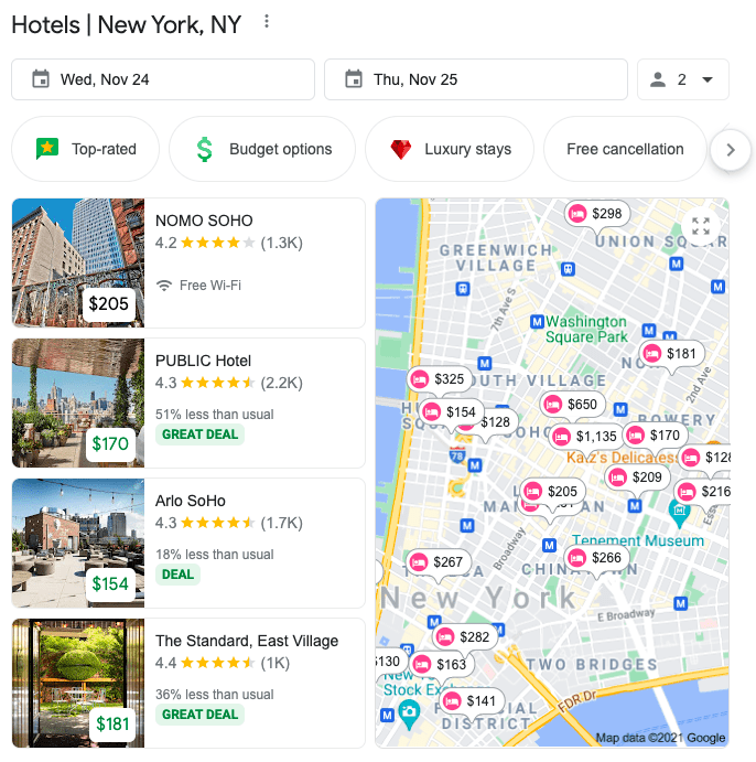 A screenshot for booking a hotel on Google