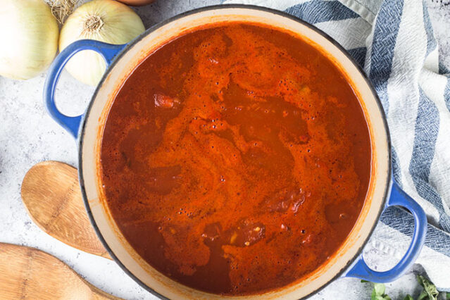 tomato soup recipe cooking on the stove