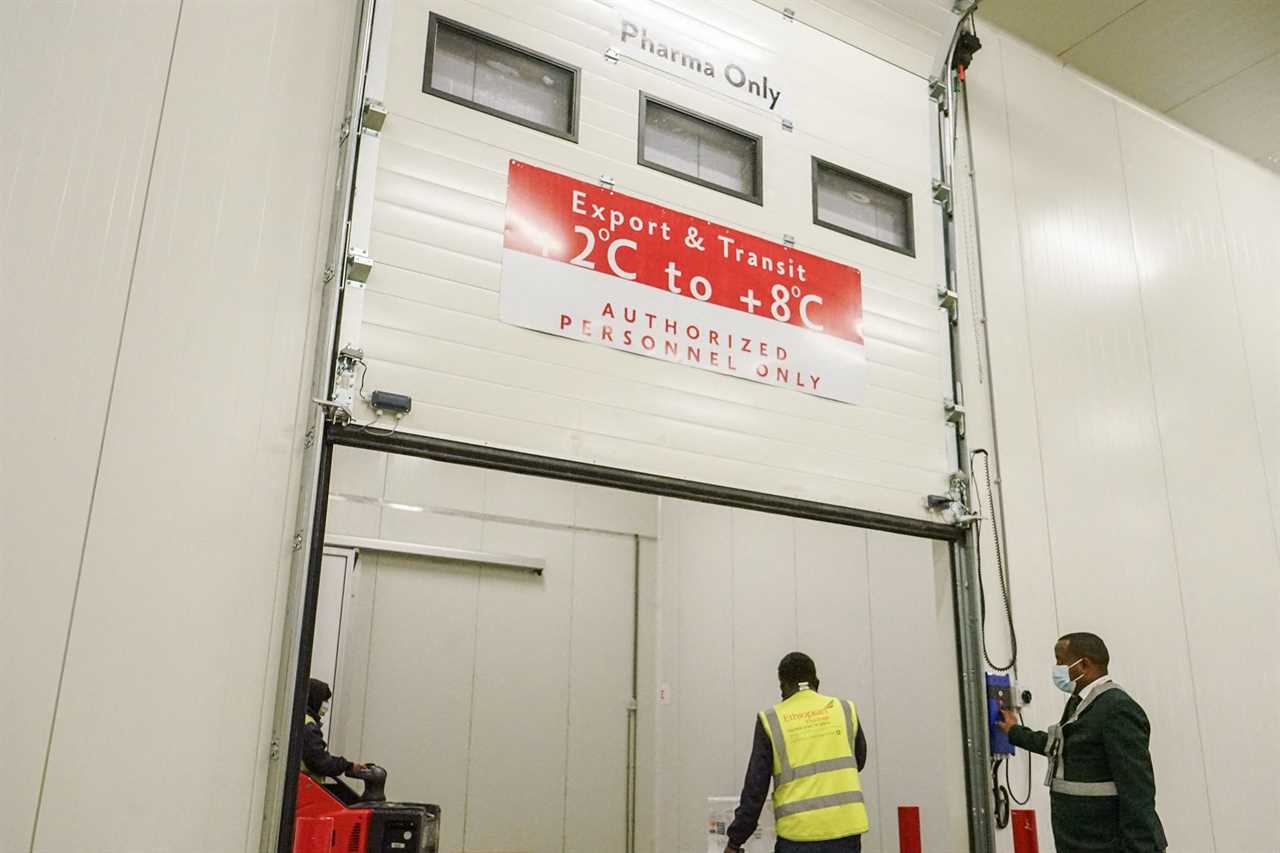 The cold storage facility to store Oxford/AstraZeneca COVID-19 vaccines, delivered as part of the COVAX initiative, at Addis Ababa airport, Ethiopia, on March 7.