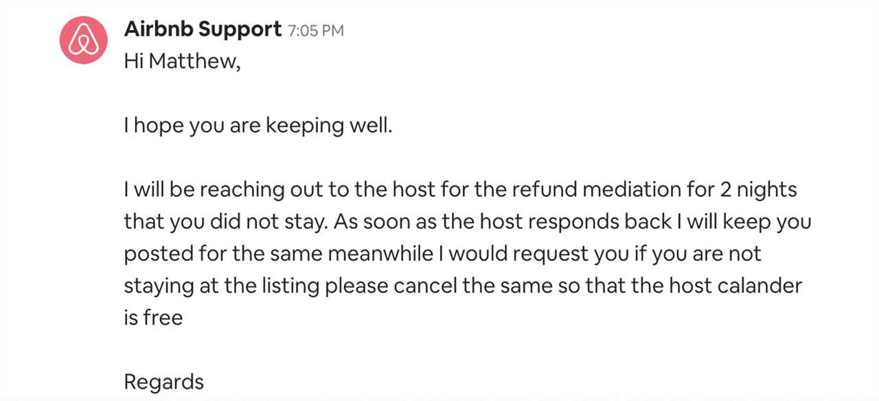 screenshot of Airbnb customer service conversation