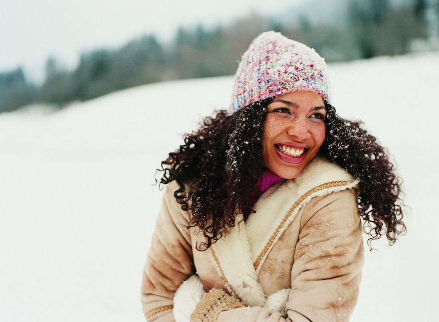 winter skincare woman in the snow