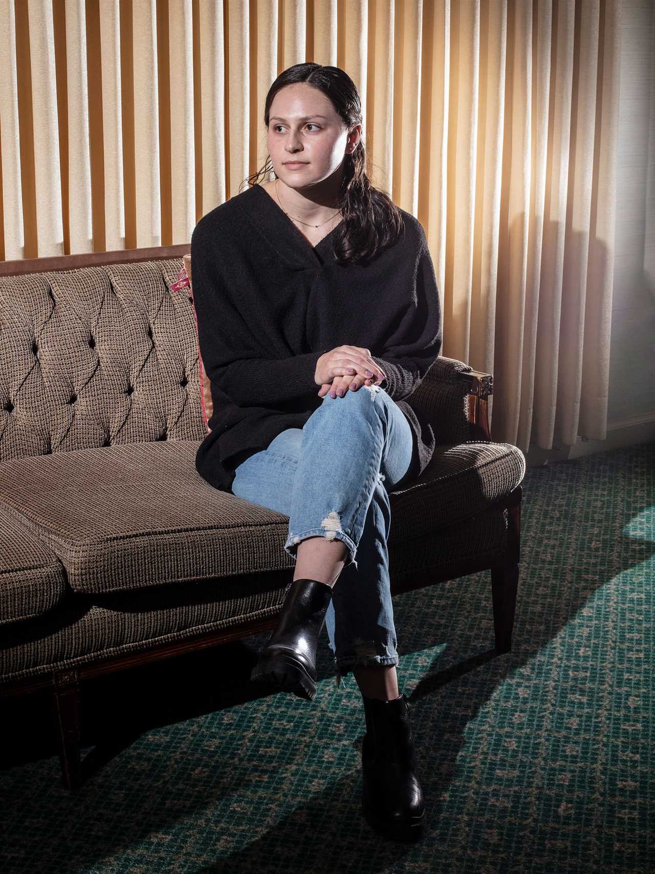 Kean University student Amanda Davis poses for a portrait during a Kean University course on death at Galante Funeral Home in Union, N.J., on Wednesday, February 2, 2022.CREDIT: Bryan Anselm/Redux for TIME