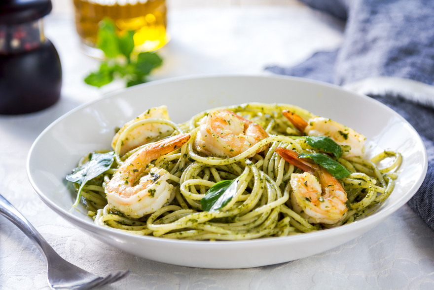 healthy meal ideas shrimp pesto pasta