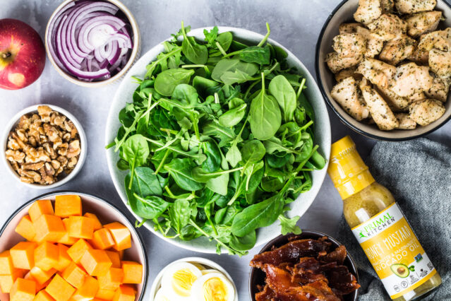 Ingredients for warm spinach salad