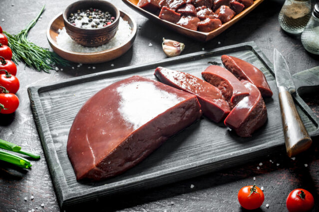 Raw liver on a tray