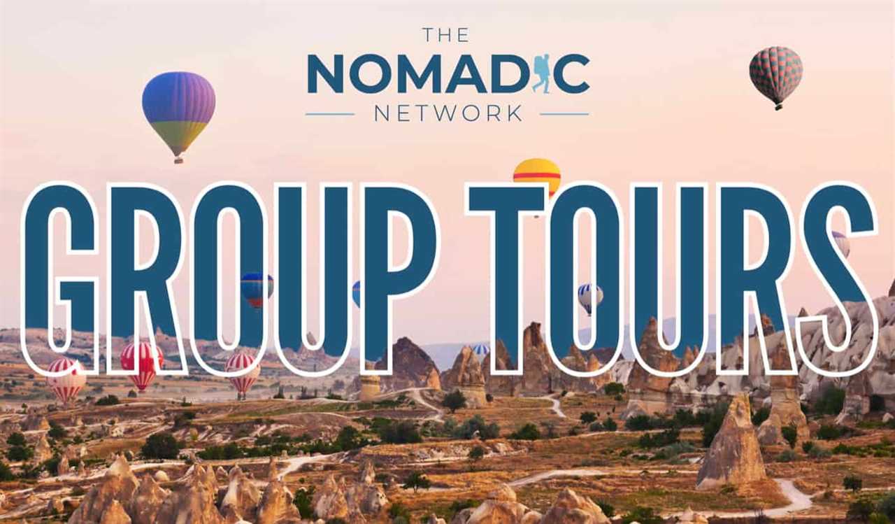 Nomadic Matt and TNN's group tours featuring a desert landscape and large text