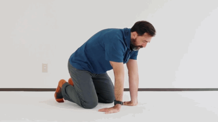 Gif of man in blue polo and gray pants kneeling on all fours with wrists flexed.