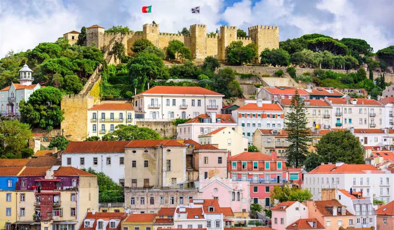 An old castle overlooking the traditional houses in Lisbon, Portugal