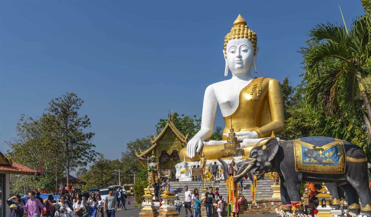 A massive Buddha statue at a temple near Chiang Mai, Thailand