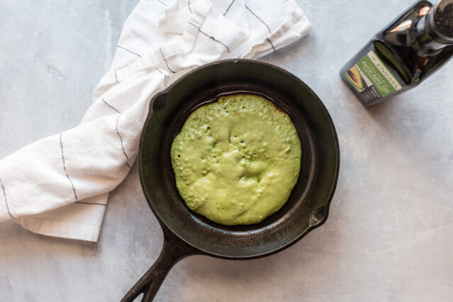 spinach wrap cooking on pan