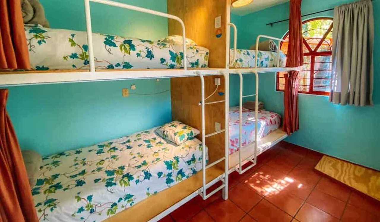 S set of bunk beds in a dorm room in the Azul Cielo hostel in Oaxaca, Mexico