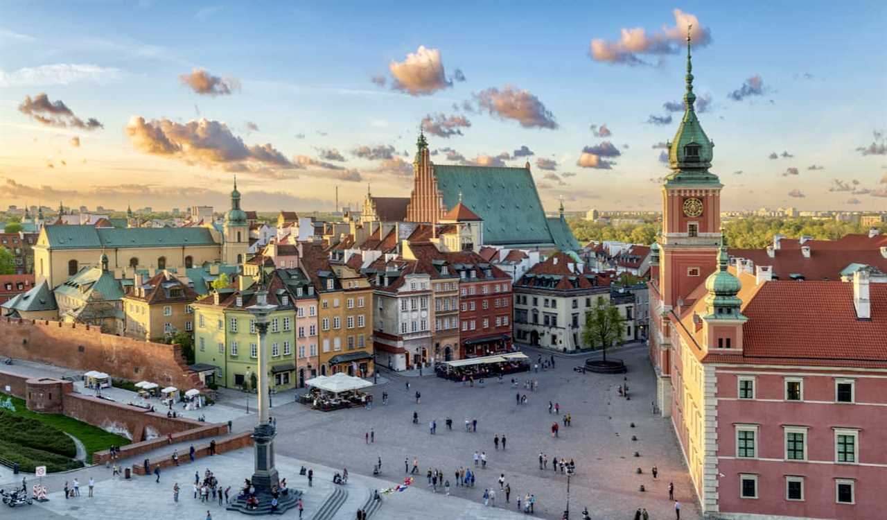 The chraming Old Town of Warsaw, Poland featuring numerous historic buildings and churches