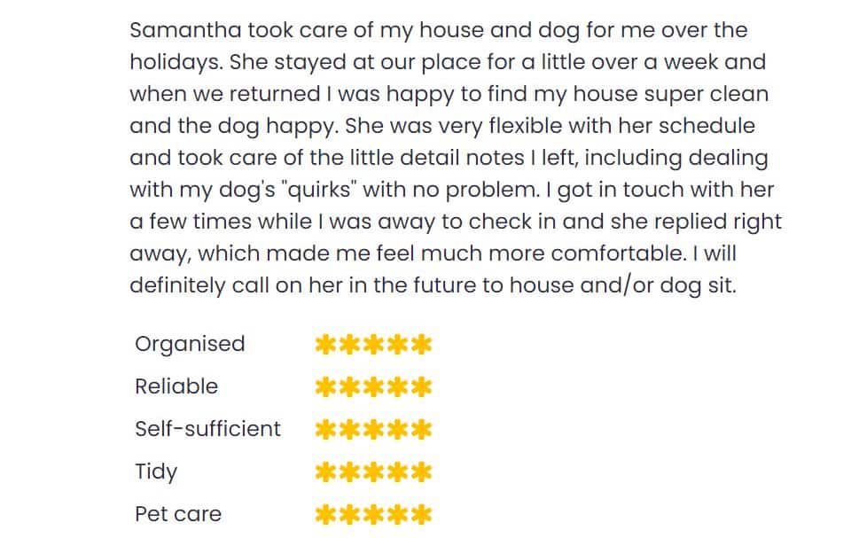 A Trusted Housesitters review example