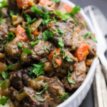keto beef stew with fork and spoon