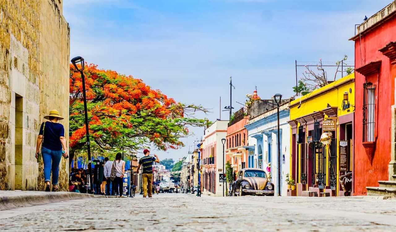 A colorful, empty cobblestone street in Mexico