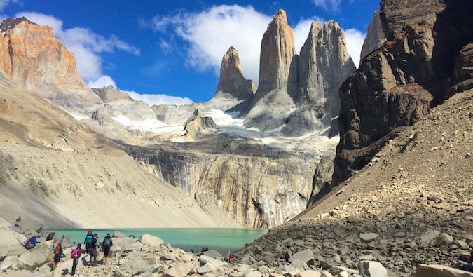 Torres Towers in Torres del Paine National Park, South America on a bright and sunny day