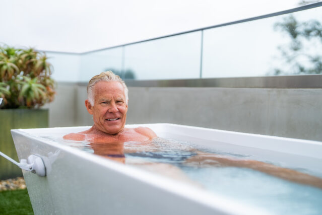 Mark Sisson sitting in cold plunge