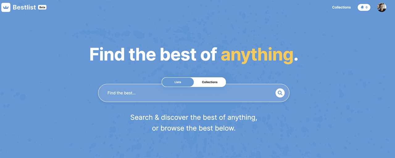 A screenshot of the Bestlist.com homepage