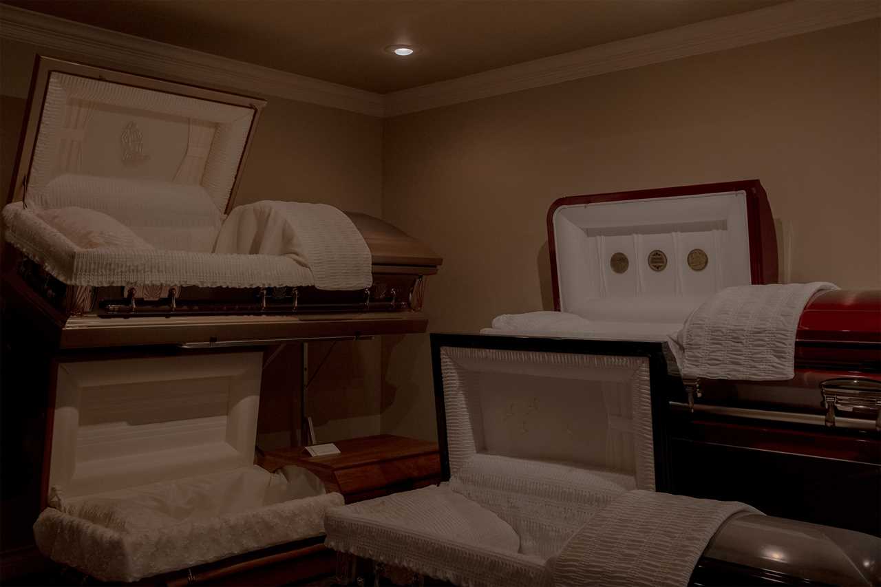 A casket showroom in the funeral home run by Michael Rammage in Olton Texas on June 26, 2022.