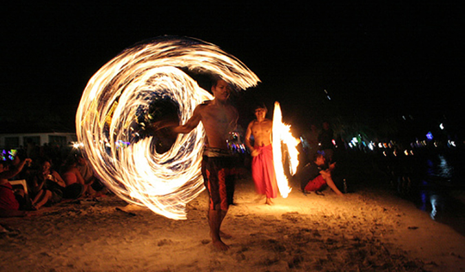 A fire dancer on Haat Rin beach in thailand