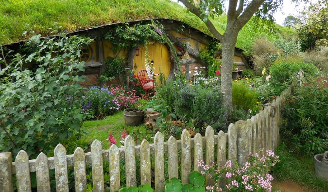 A Hobbit home in Hobbiton, New Zealand from the Lord of the Rings set