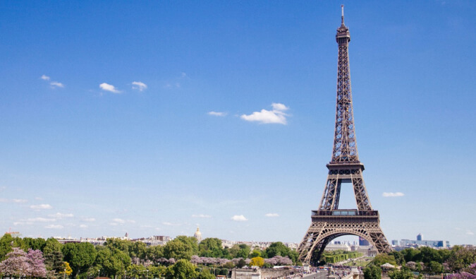 The Eiffel Tower in Paris, France on a clear summer day