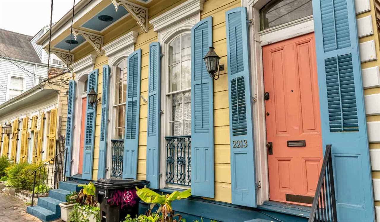 A colorful house on a quiet street in the Marigny area of New Orleans, USA