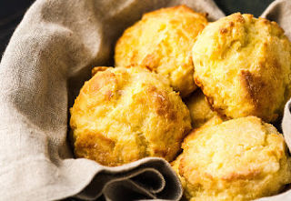 Close-up shot of keto cheesy biscuits.