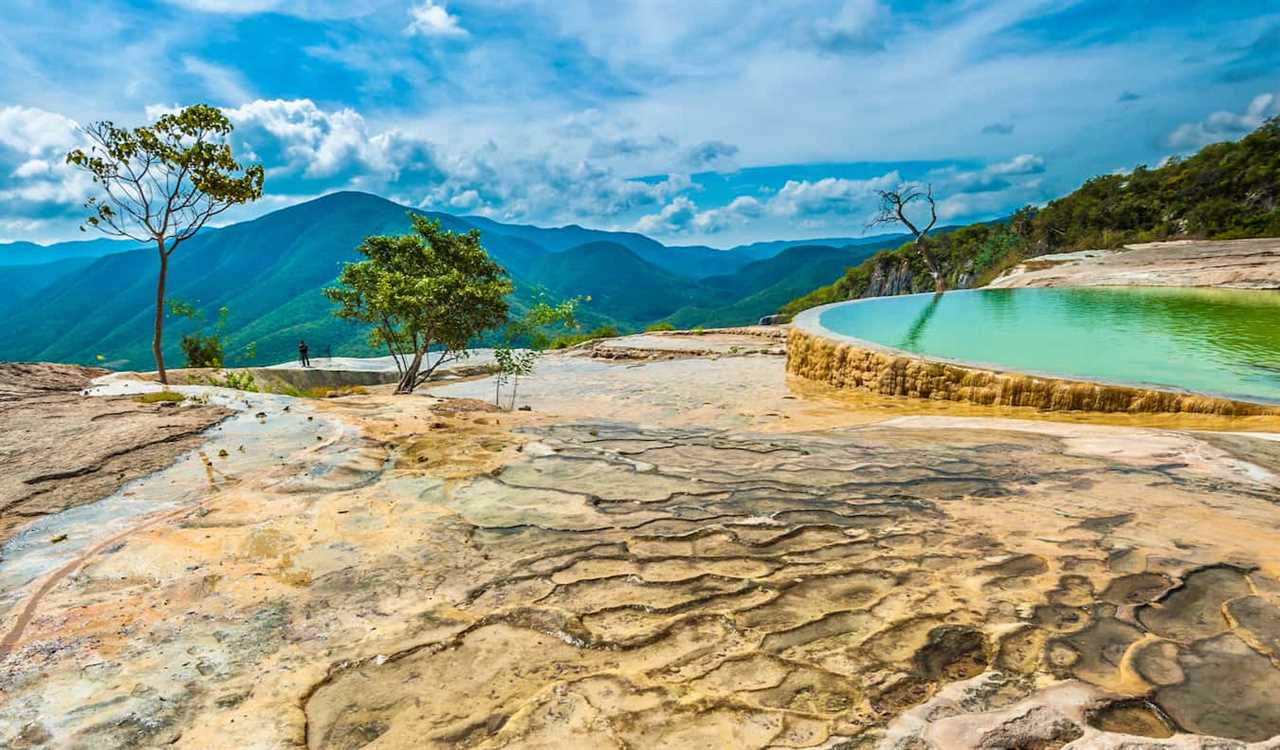 The cool waters and beautiful views of Hierve el Agua, a swimming area near Oaxaca, Mexico