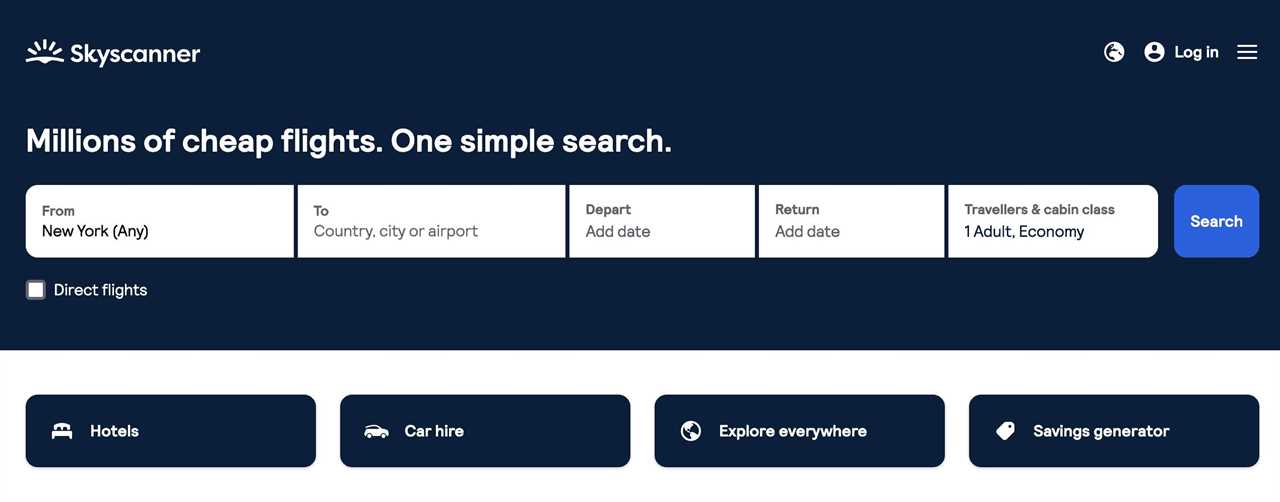 Skyscanner website homepage screenshot