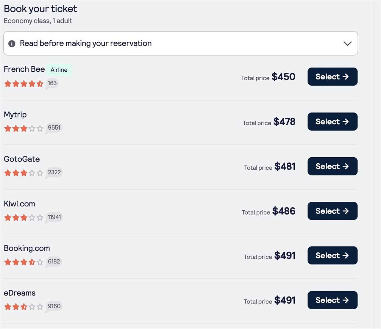 Skyscanner website search results for cheap flights