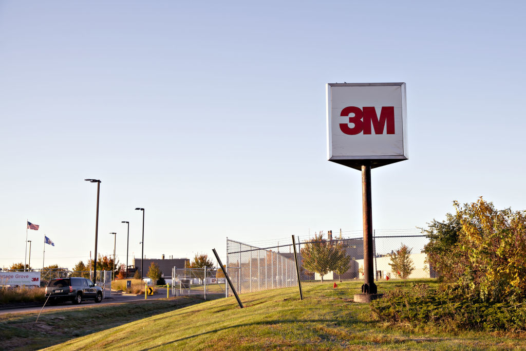 Signage stands outside the 3M Co. Cottage Grove Center in Minnesota, U.S., on Oct. 18, 2018. 3M's Cottage Grove factory had been churning out some varieties of Per-and polyfluoroalkyl substances (PFAS) since the 1950s for the water- and stain-repellant Scotchgard. 