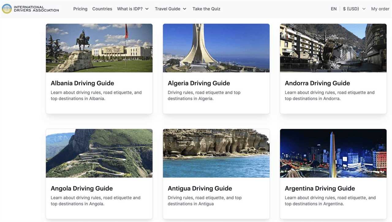 A screenshot from the International Drivers Association homepage