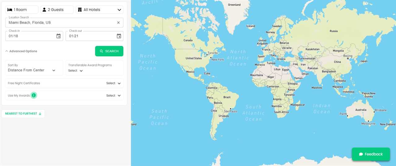 World map next to search box on Awayz website