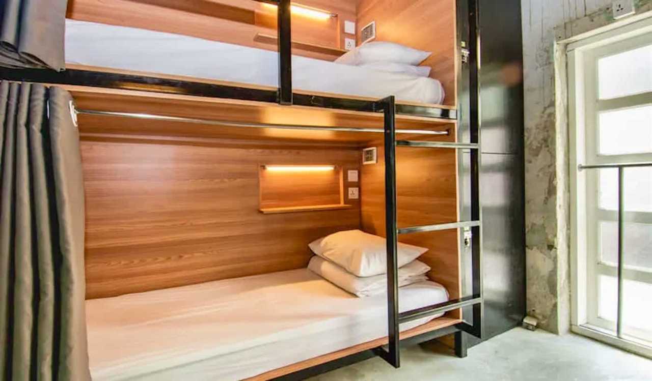 Bunk beds in a dorm room at Chinatown Hostel in Kuala Lumpur, Malaysia