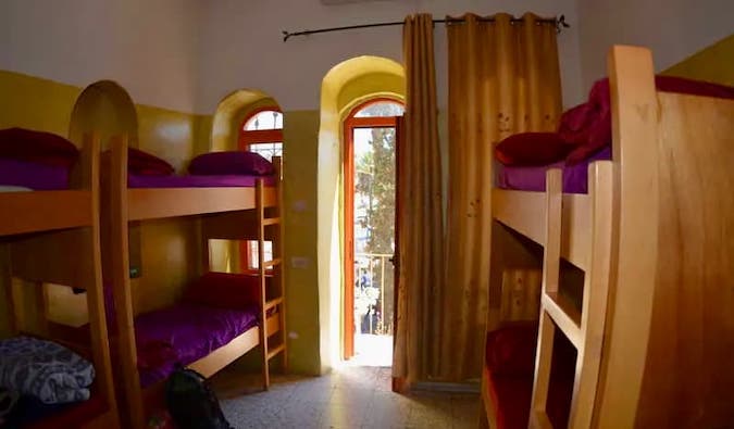 A simple dorm room in the Palm hostel in Jerusalem, Israel