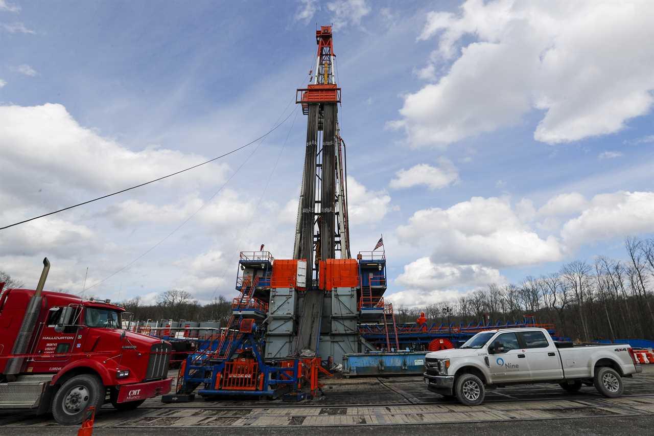 Work continues at a shale gas well drilling site in St. Mary's, Pa., March 12, 2020. A team of that has spent four years studying the health effects of natural gas fracking in southwestern Pennsylvania is presented its findings on Aug. 15, 2023.