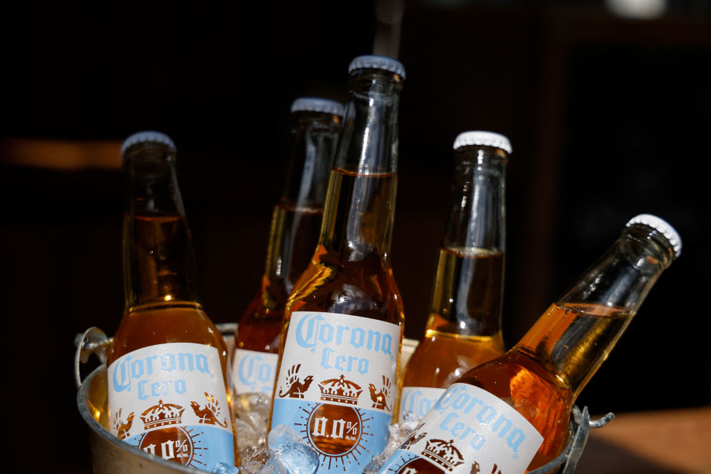 Bottles of Corona Cero alcohol-free beer at the Anheuser-Busch InBev (AB InBEV) brewery in Leuven, Belgium, on April 23, 2024.