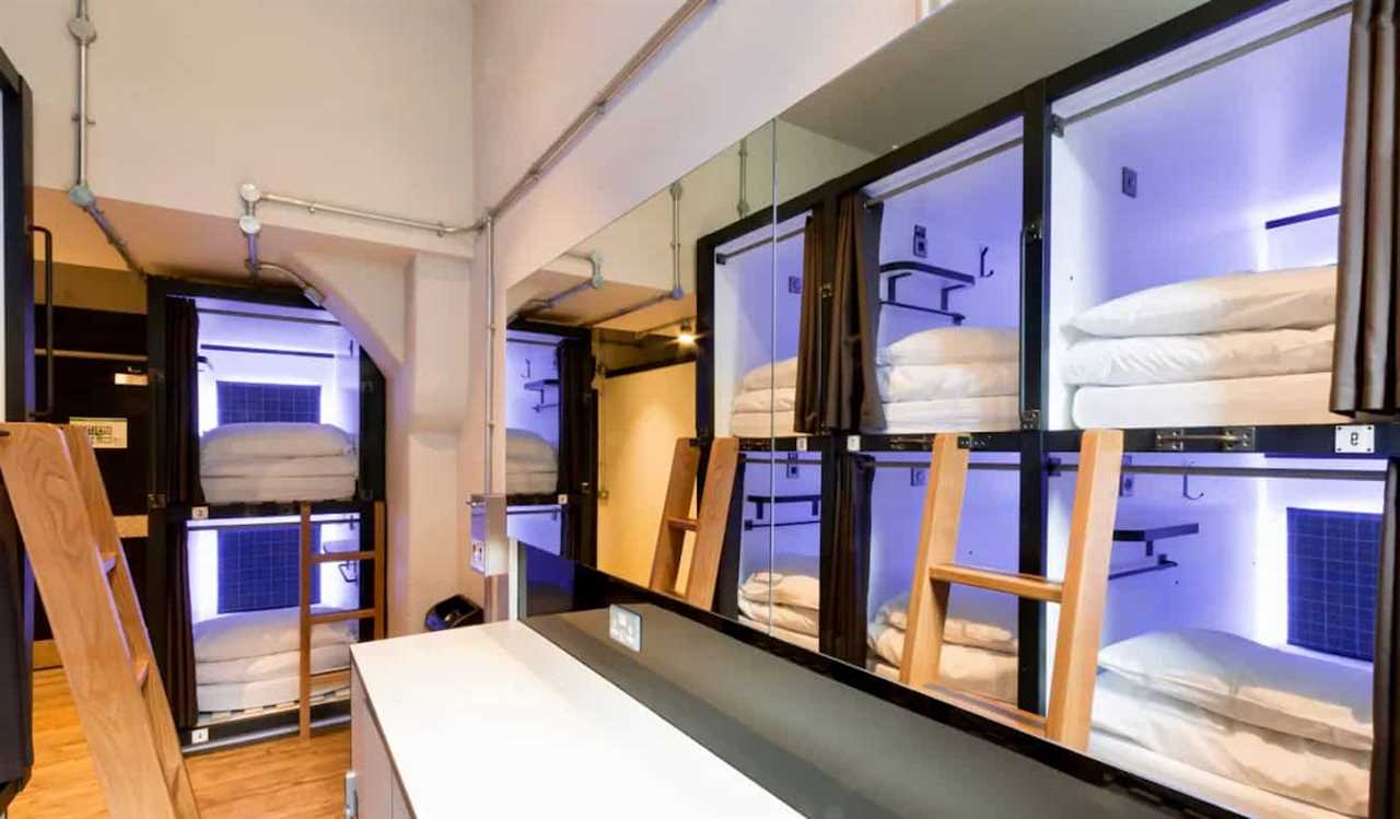 Sleek pod beds at the Code hostel in Edinburgh, Scotland