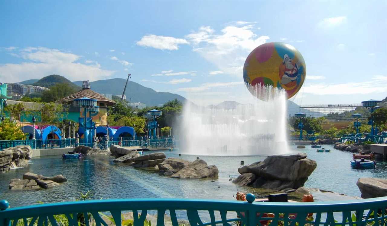 A neat park in beautiful Hong, Kong, with a fountain spraying water