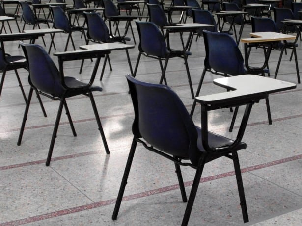 Empty desks in a classroom