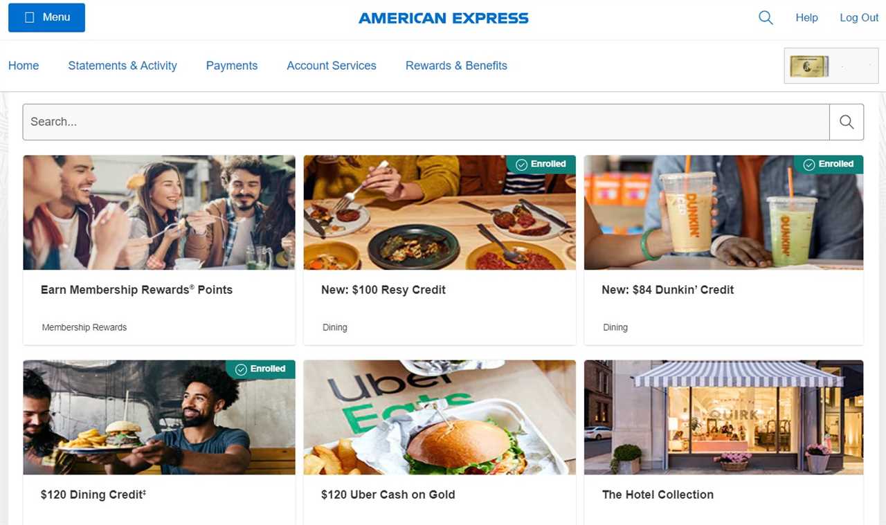 screenshot of american express website showing all the benefits for the Amex Gold Card