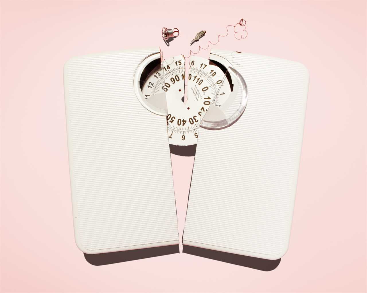 A photo illustration of a broken bathroom scale.