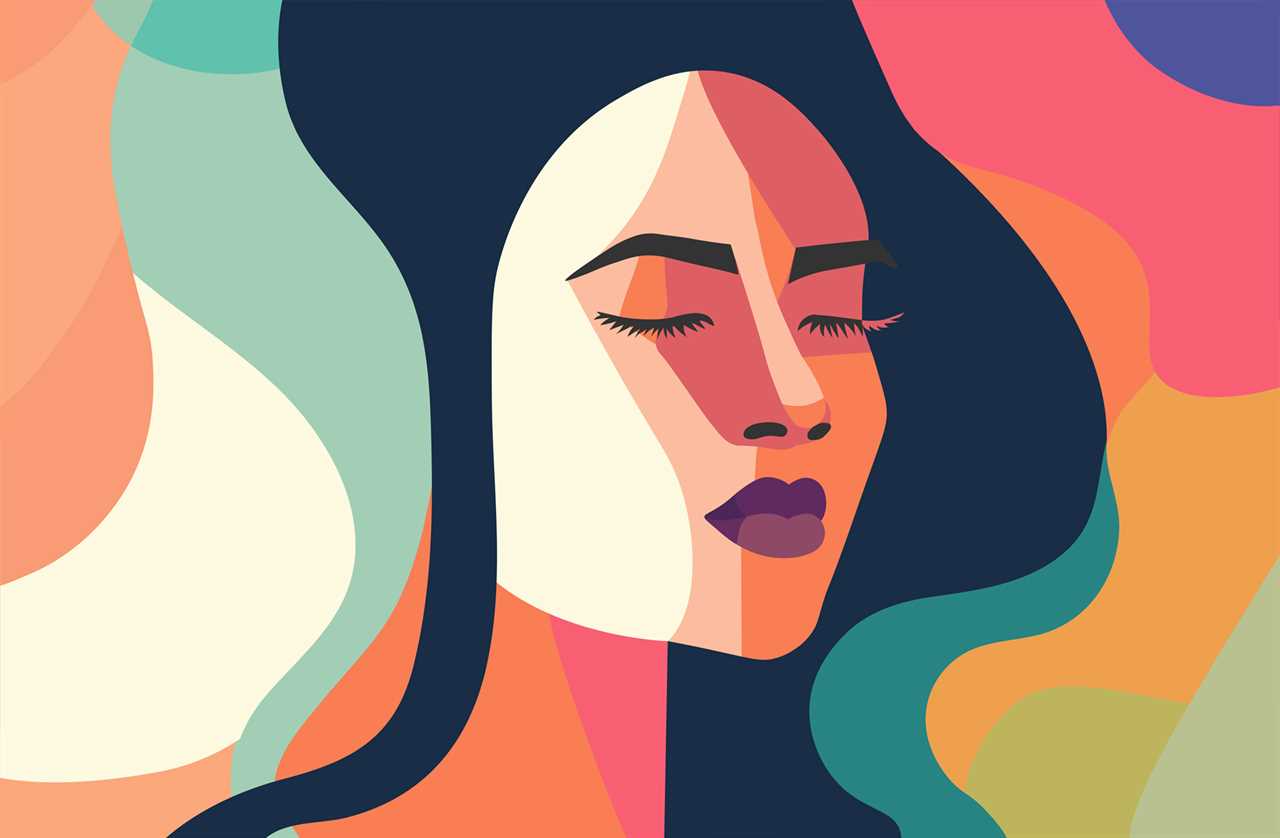 Abstract woman face collage in modern vector art design. Feminine abstraction poster in colorful pallette. Creative geometric female pattern in cubism style.